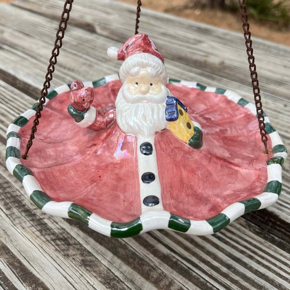 Vintage Hanging Ceramic Santa Candy Dish Iridescent 2003 Christmas Decor Tray